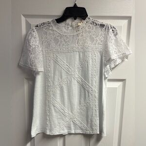 NWT Ella Mara Anthropologie Ivory Cotton Blend Lace Short Sleeve Top Size Small